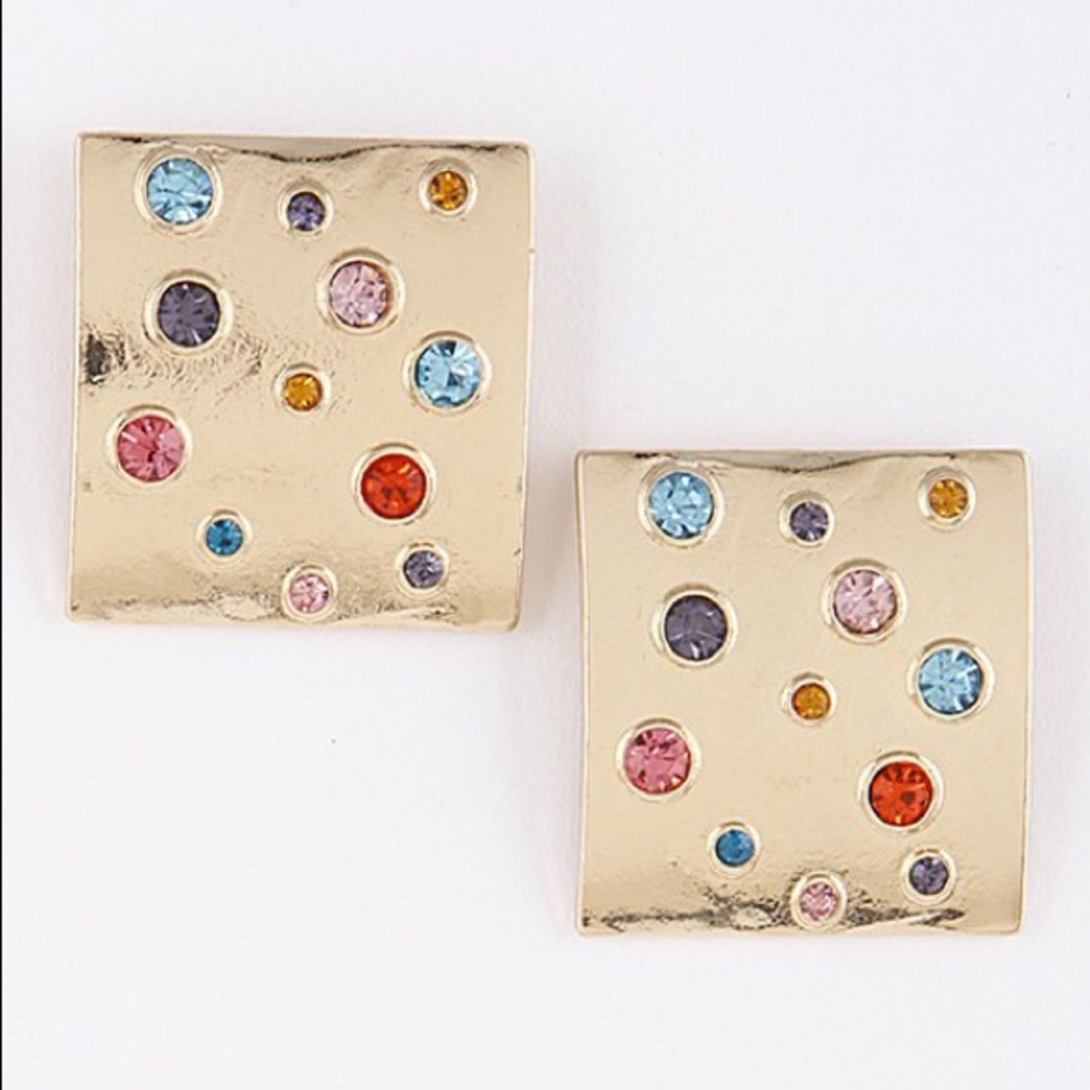 Square Earrings With Rhinestones (G9)